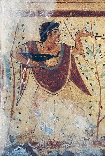 Italy, Latium Region, Viterbo Province, Tarquinia Etruscan Necropolises, Leopards Tomb, fresco detail