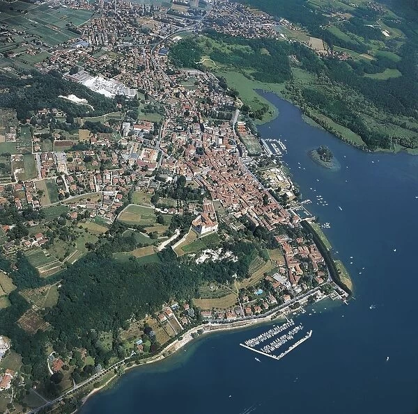 Italy, Lombardy, Varese, Lake Maggiore, Angera, aerial view