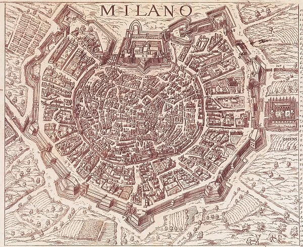 Italy, Map of Milan in 1600