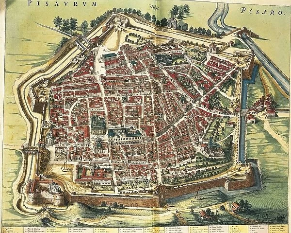Italy, Map of Pesaro, from Theatrum civitatum et admirandorum Italiae by Joan Blaeu, engraving