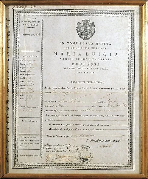 Italy, Milan, First passport of Giuseppe Verdi