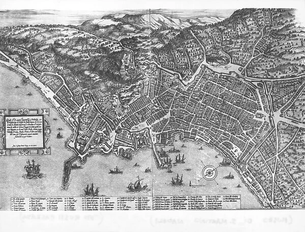 Italy, Naples, map by Stephan Du Perac drawing by Antonio Lafreri, engraving