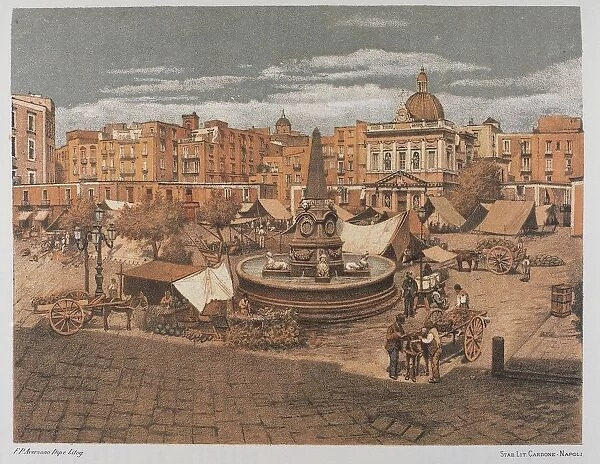 Italy, Naples, Piazza Mercato (Market Square), lithograph by Francesco Aversano from Old Naples by Raffaele D Ambra, 1889