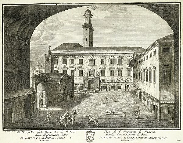 Italy, Padua, View of Palazzo del Bo, historical seat of Padua University, engraving, 1720