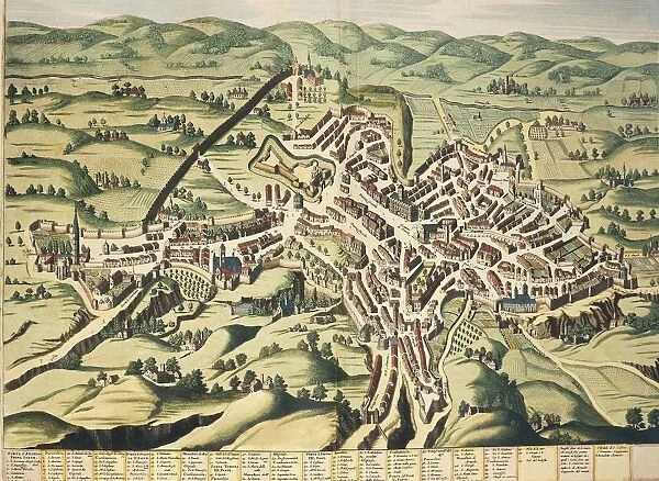Italy, Perugia, Umbria, map, engraving from Theatrum Civitatum et Admirandorum Italiae by Joan Blaeu