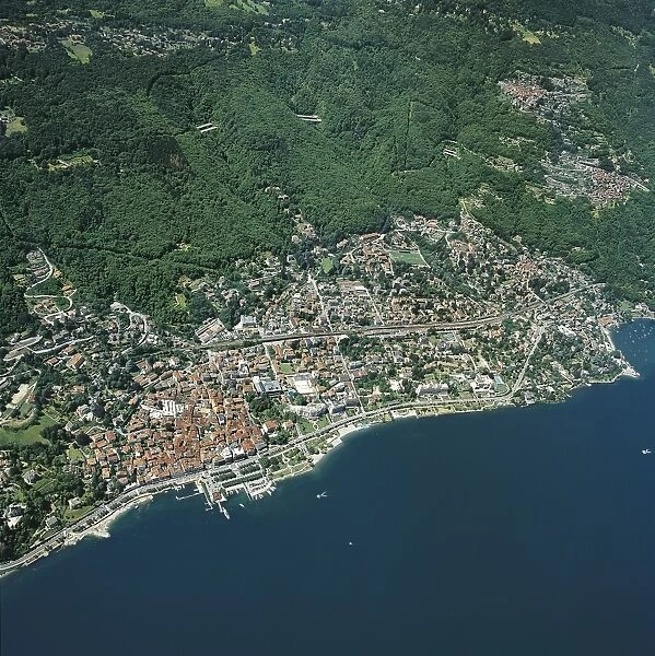 Italy, Piedmont, Lake Maggiore, Stresa, aerial view