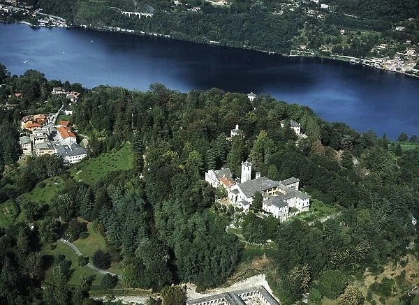 Italy, Piedmont, Lake Orta (Novara province), Sacro Monte (Sacred Mountain) d Orta, Aerial view