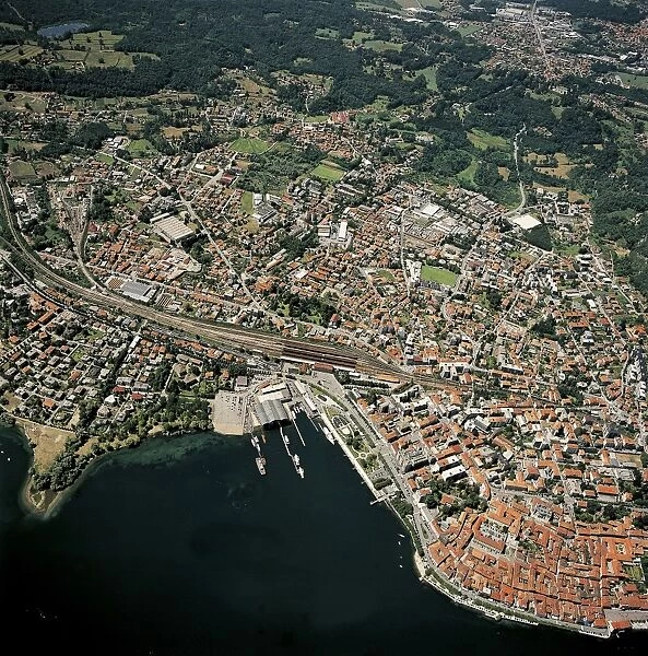 Italy, Piedmont, Novara, Lake Maggiore, Arona, aerial view