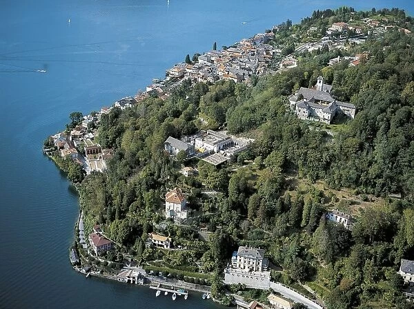 Italy, Piedmont Regio, Lake Orta, Sacro Monte, Orta San Giulio, aerial view