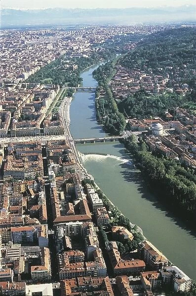 Italy, Piedmont Region, Aerial view of Turin and Po River