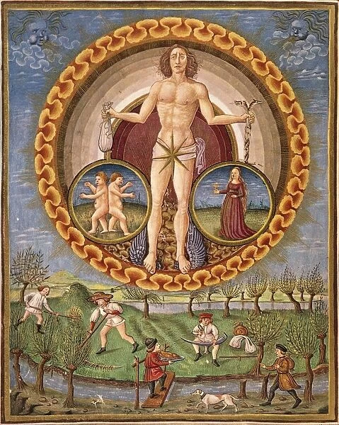 Italy, The planet Mercury and the labour in the fields from De Sphaera, Latin manuscript 209 (folio 10, verso), miniature, 1470
