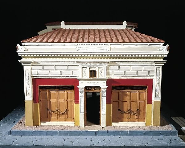 Italy, Pompeii, Side entrance to Scale model of the House of the Tragic Poet at Pompeii By Enrico Scalfi (1857-1935)