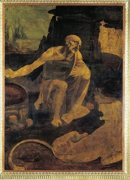 Italy, Rome, Tempera and oil on panel painting of Saint Jerome