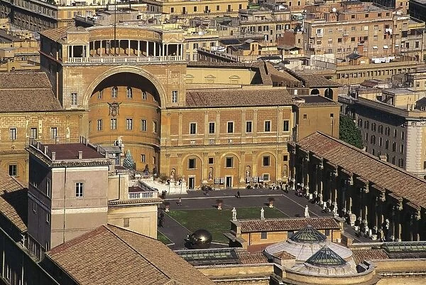 Italy, Rome, Vatican City, Aerial view of court of Pigna in Vatican Museums