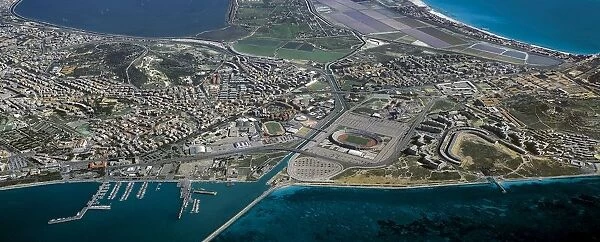 Italy, Sardinia, Cagliari and Poetto beach, aerial view
