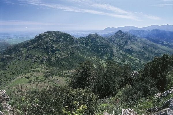 Italy, Sardinia Region, Costa Verde, Mount Maiori and Campidano plain seen from Mount Arcuentu