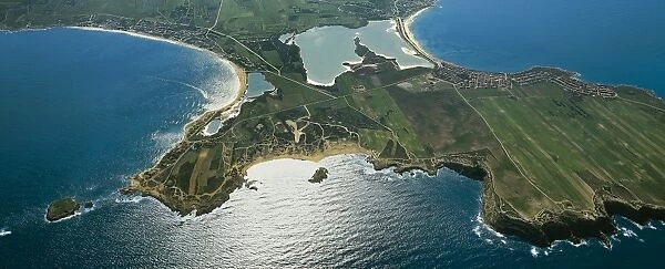 Italy, Sardinia, stretch of coast north of Oristano, between Sa Rocca Tunda and Torre di Capo Mannu, aerial view