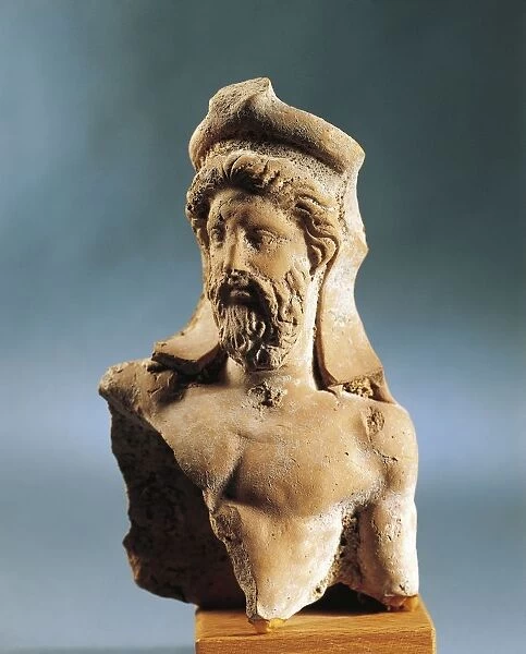 Italy, Sicily, Erice, Bearded Poseidon bust, terracotta