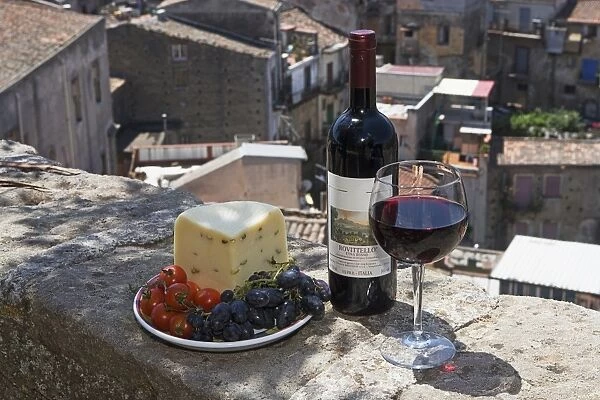 Italy, Sicily, red wine and produce from the Mount Etna region