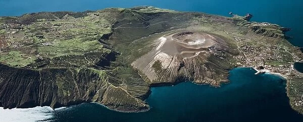 Italy, Sicily Region, Aeolian islands (Lipari Islands), Vulcano Island, Porto and Gran Cratere, aerial view