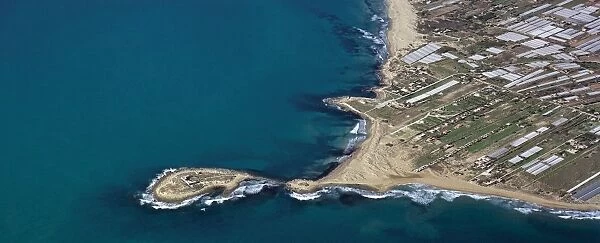 Italy, Sicily Region, Aerial view of the Isola delle Correnti (island)