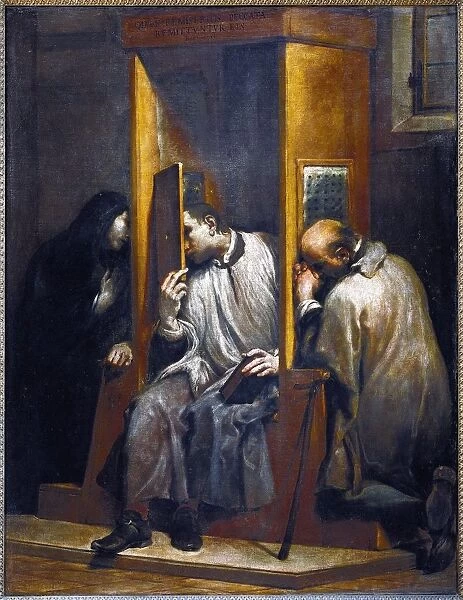 Italy, Turin, painting of St John of Nepomuk Hearing the Confession of the Queen of Bohemia