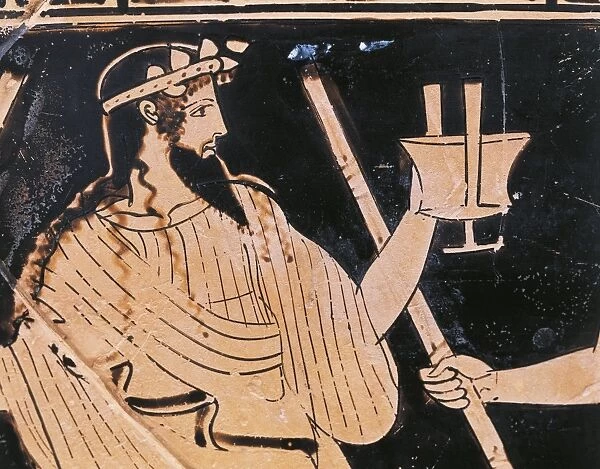 Italy, Val Trebbia, Spina, Detail of Dionysus from red-figure Attic krater, painted by the painter of the Niobides, 460 B. C