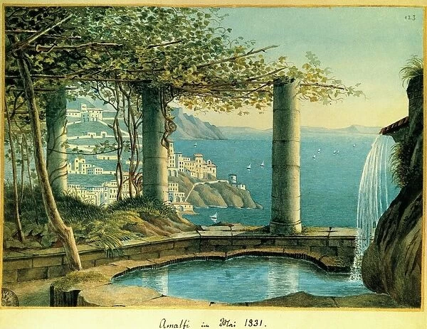 Italy, View of Amalfi in May 1831 by Felix Mendelssohn Bartholdy (1809-1847), watercolor