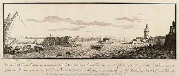 Italy, View of Civitavecchia port in 1819, engraving