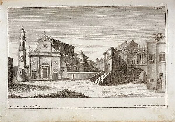 Italy, Viterbo, Saint Lawrences Cathedral and t Bishops Palace, engraving from The History of Viterbo by Feliciano Bussi, 1741