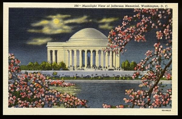 Jefferson Memorial. ca. 1946, Washington, DC, USA, 194-Moonlight View of Jefferson Memorial, Washington, D. C