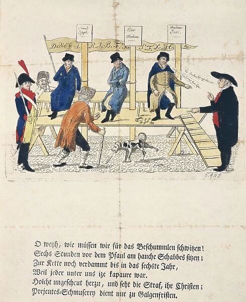 Jewish people pilloried, Strasbourg, caricatural engraving, 1800