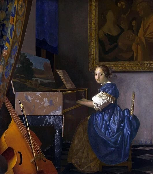 Johannes Vermeer (1632-1674) Dutch painter, Zittende Klavecimbelspeelster (1673-1675)