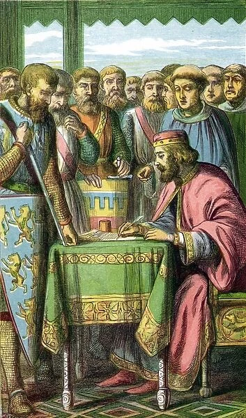 John (1167-1216) King of England from 1199. John signing Magna Carta at Runnymede