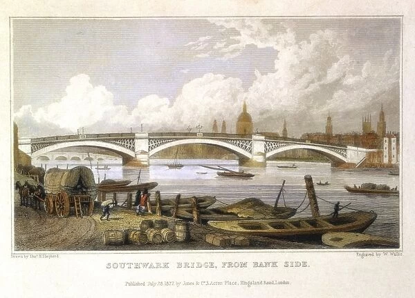 John Rennies (1761-1821) cast iron bridge over the Thames at Southwark, viewed