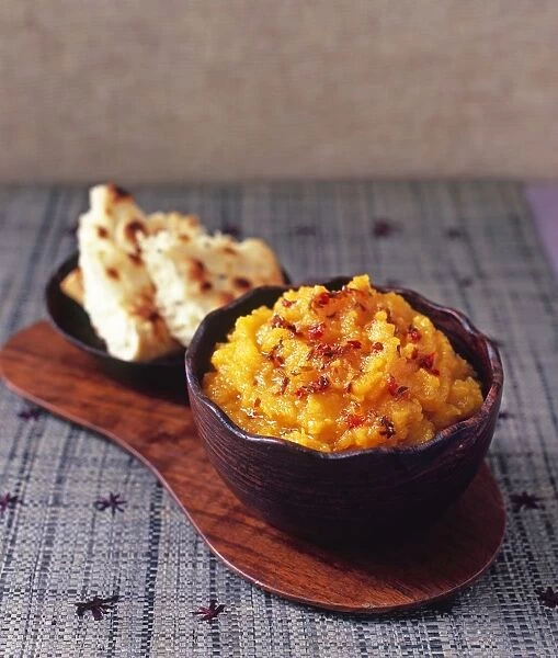 Kara a, Libyan pumpkin dip with cumin, caraway and chilli, served with bread