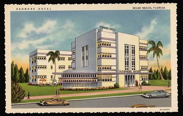 Kenmore Hotel. ca. 1936, Miami Beach, Florida, USA, KENMORE HOTEL, Washington Ave. at 11th Street, MIAMI BEACH, FLORIDA. One of Miami Beachs newest and most palatial hotels-Beautiful Patio and Lobby-A hotel of graciousness and comfort-European Plan-