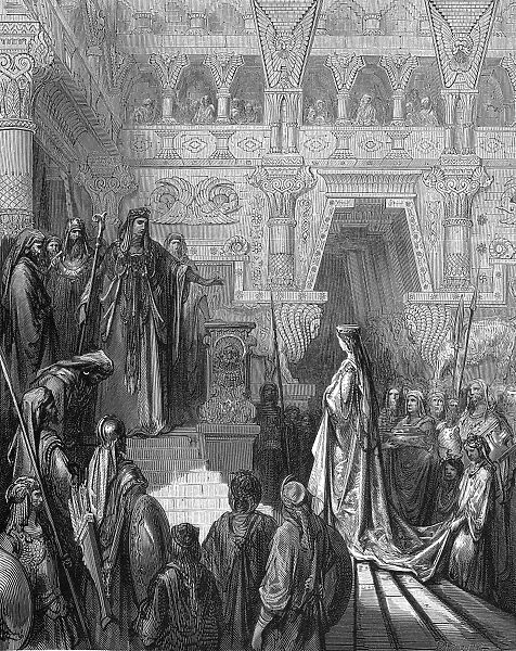 King Solomon welcoming the Queen of Sheba. I Kings10: 2. From Gustave Dores illustrated