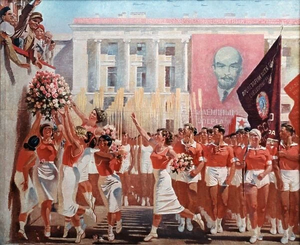 Kirov watches a parade of sportsmen (1935) a painting by a, n, samokhvalov