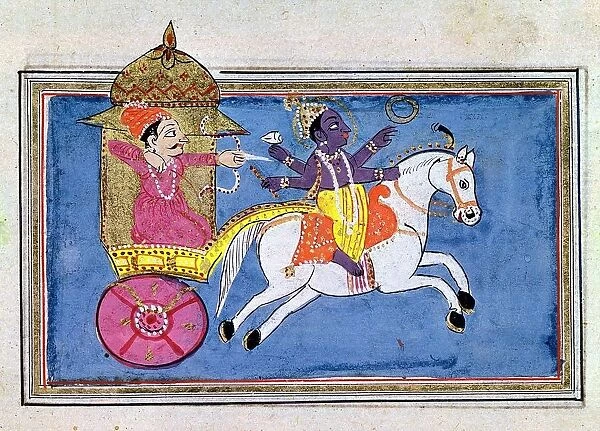 Krishna, Hindu deity, an avatar of Vishnu. 17th century illustration for epic poem