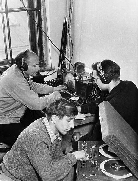 Laboratory assistants at the lvov state university receiving radio signals from sputnik 1, ussr, 1957