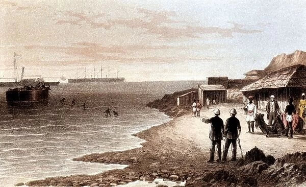 Landing the shore end of the Bombay cable at Aden. From JC Parkinson The Ocean Telegraph
