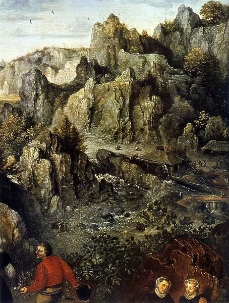 Landscape with Village Fete (detail). Oil on canvas. Centre right is a forge