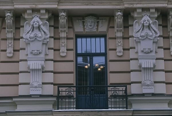 Latvia, Riga, Historic Centre, building exterior detail