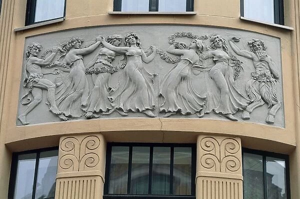 Latvia, Riga Historic Centre (Vecriga), Modern-style building, decorative bas-relief