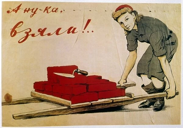 Lets Do It 1944 poster in Soviet Social Realism style by I Serebriany