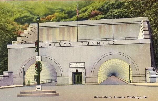 Liberty Tunnels. ca. 1941, Pittsburgh, Pennsylvania, USA, 810--Liberty Tunnels, Pittsburgh, Pa. The Liberty Tunnels, the largest underground passages in the world, permitting the use of gasoline vehicles. The cost is around $7, 000, 000. 00 and exceeded in length only by the Holland Tunnels connecting New York and New Jersey