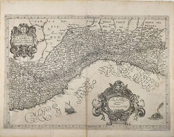 Liguria Region, From the Atlas of Italy by Giovanni Antonio Magini, Copper engraving, 1613