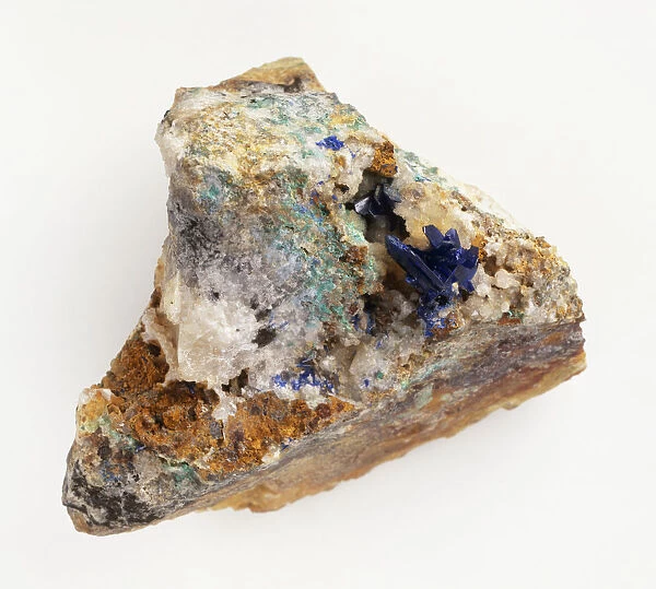 Linarite in rock groundmass, close-up