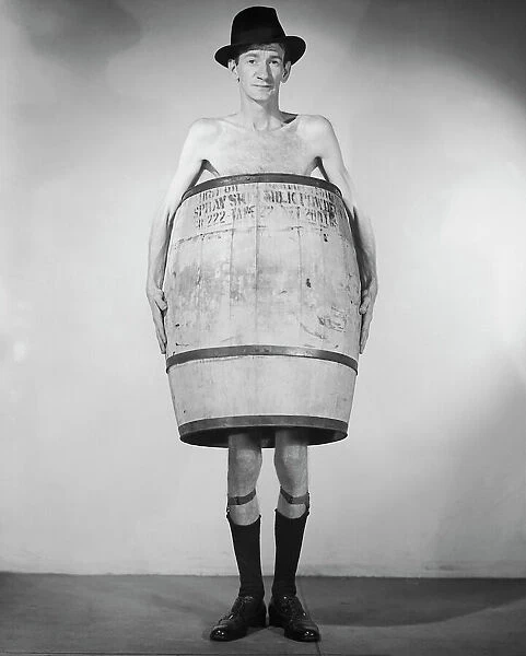 Man wearing barrel
